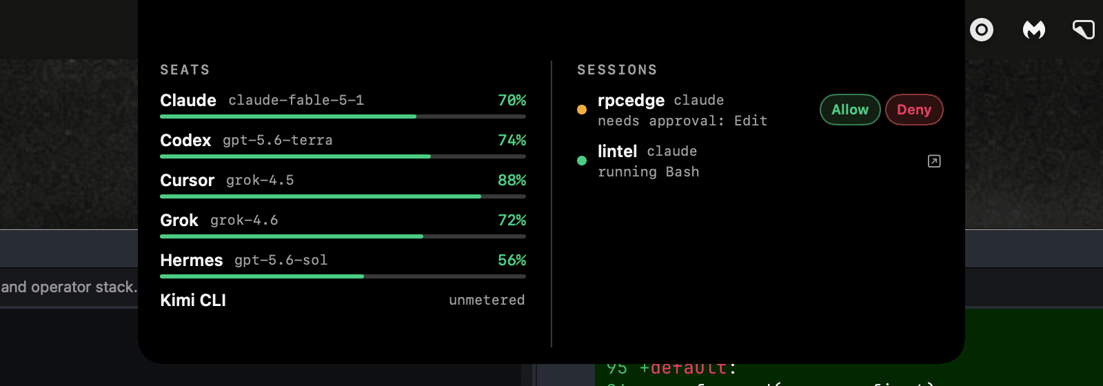 Notch open on an Edit approval: Allow and Deny next to the session, seats with remaining quota